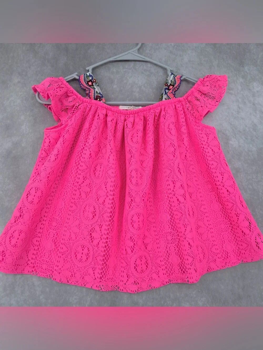 Girls 6X Hot Pink Lace Tank Top with white Shorts Set